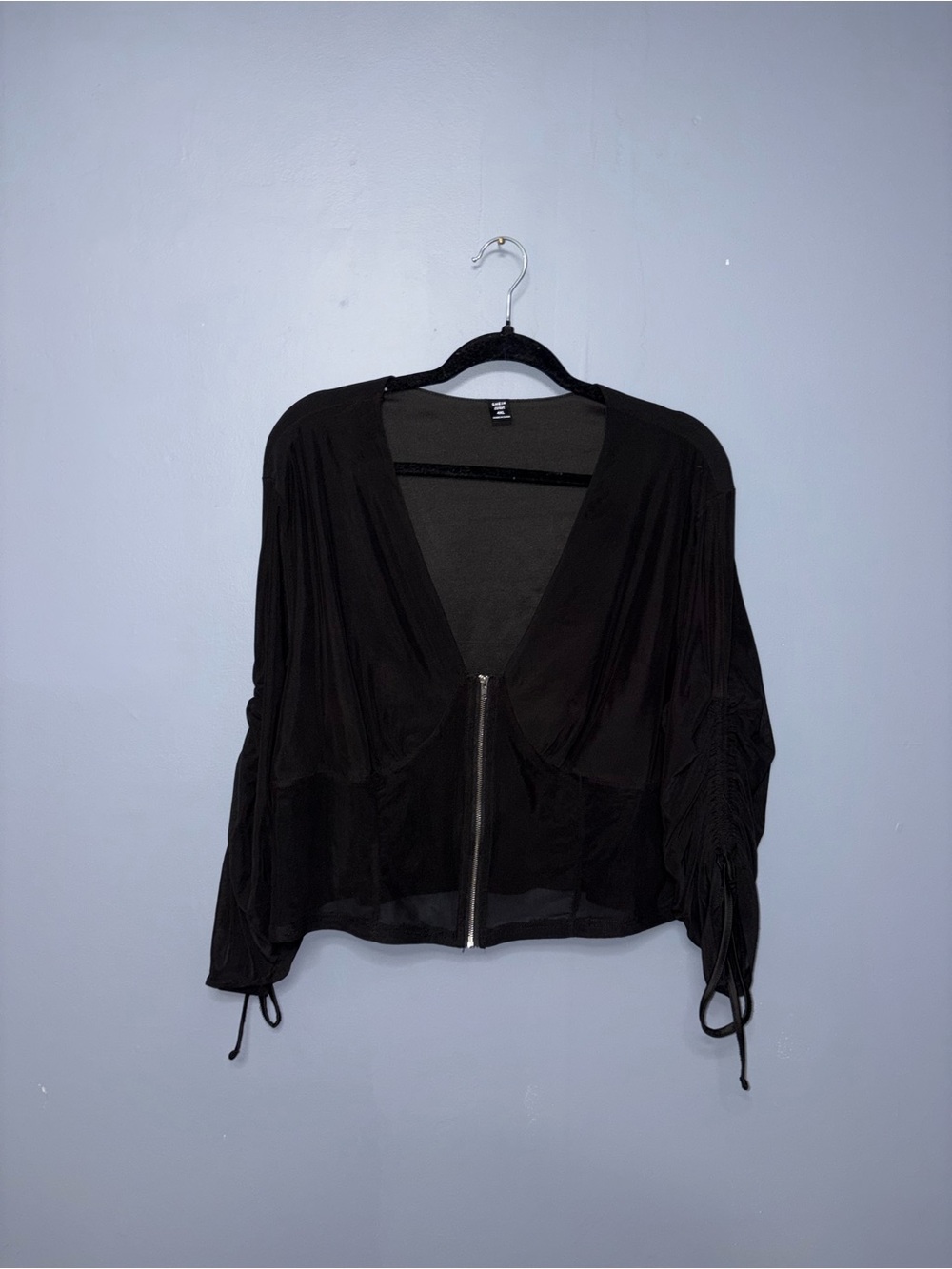 SHEIN | Black Zipper Tie Blouse | Size 4X